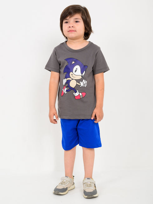 Sonic Themed Cotton Short Set (Grey-Blue)